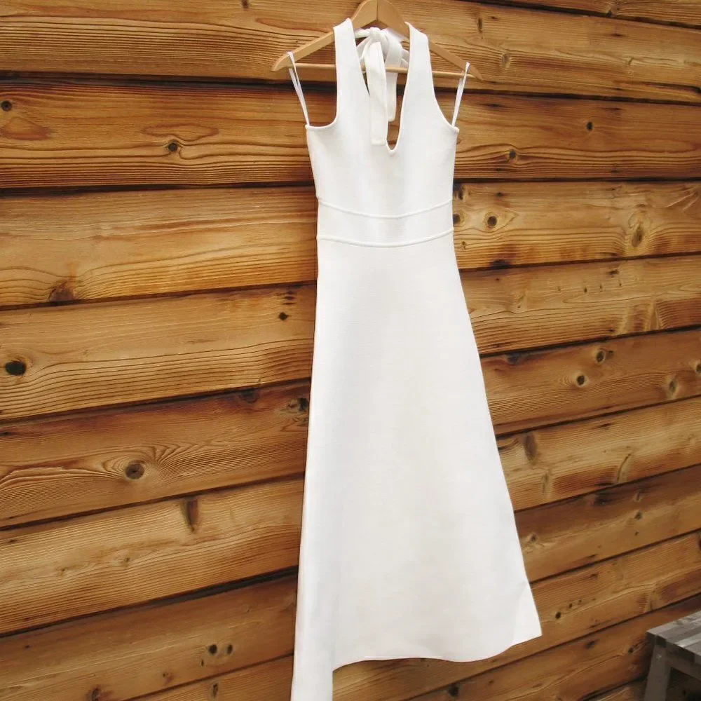 Scanlan Theodore Ivory Crepe Halter Dress - Picture 3 of 10